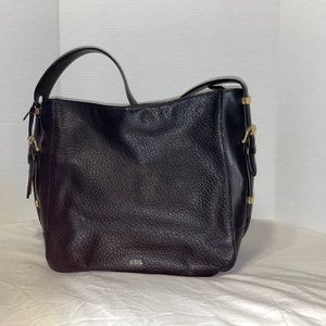 Ralph Lauren black leather shoulder bag, gold-tone detailing